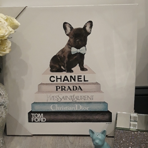 Designer French Bulldog Ford YSL Dior Framed Canvas Chanel Wall Picture Art New - Picture 2 of 8